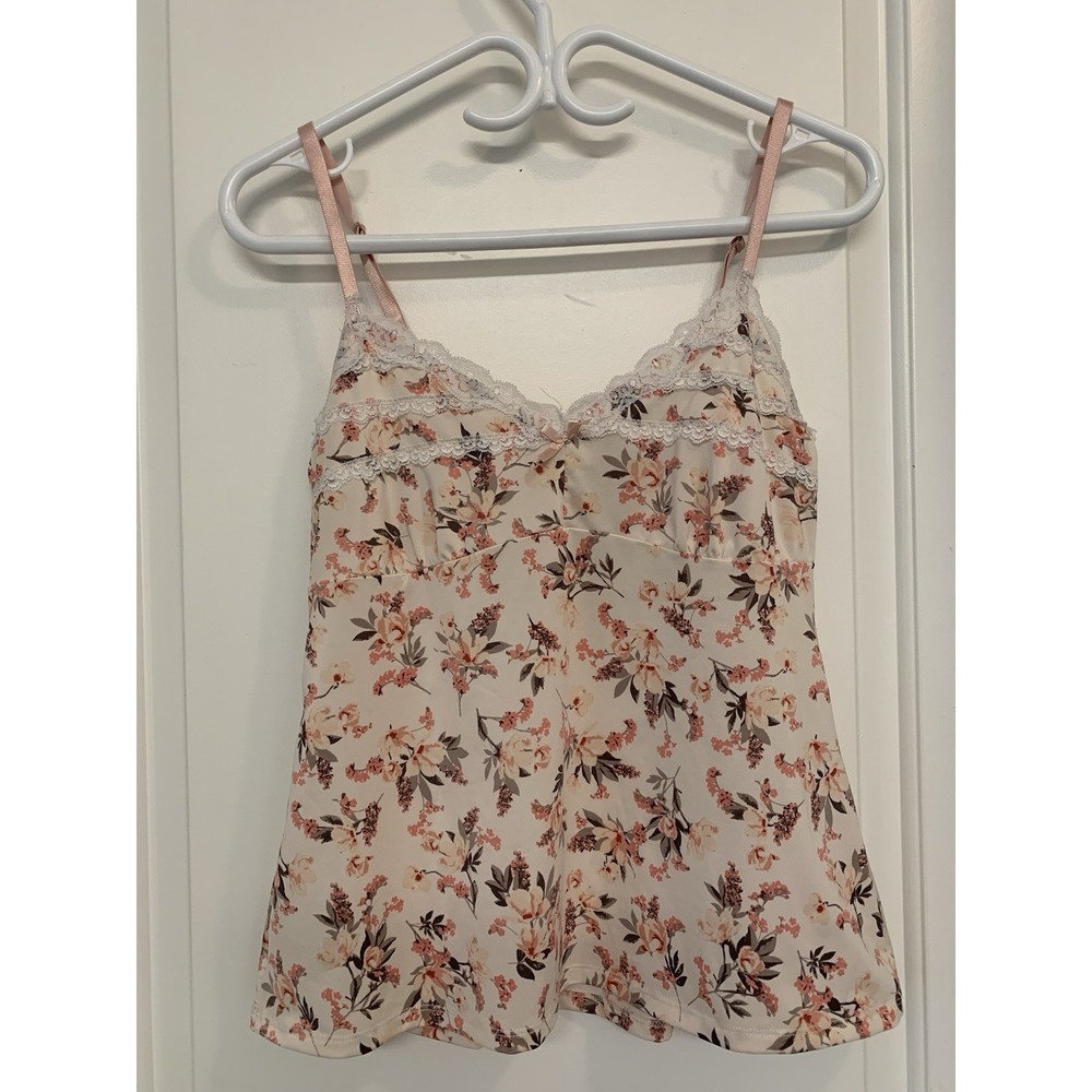Marilyn Monroe Floral Lace Trim Babydoll Camisole M Pink White Coquette Dollette